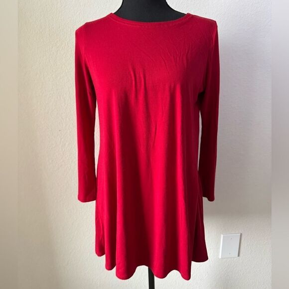 Eileen Fisher Tunic Top Sz M Petite Red Stretch Viscose Blend Stretchy Lagenlook - Picture 3 of 6